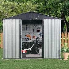 8x4FT Outdoor Metal Storage Shed with Window and Metal Foundation for Backyard
