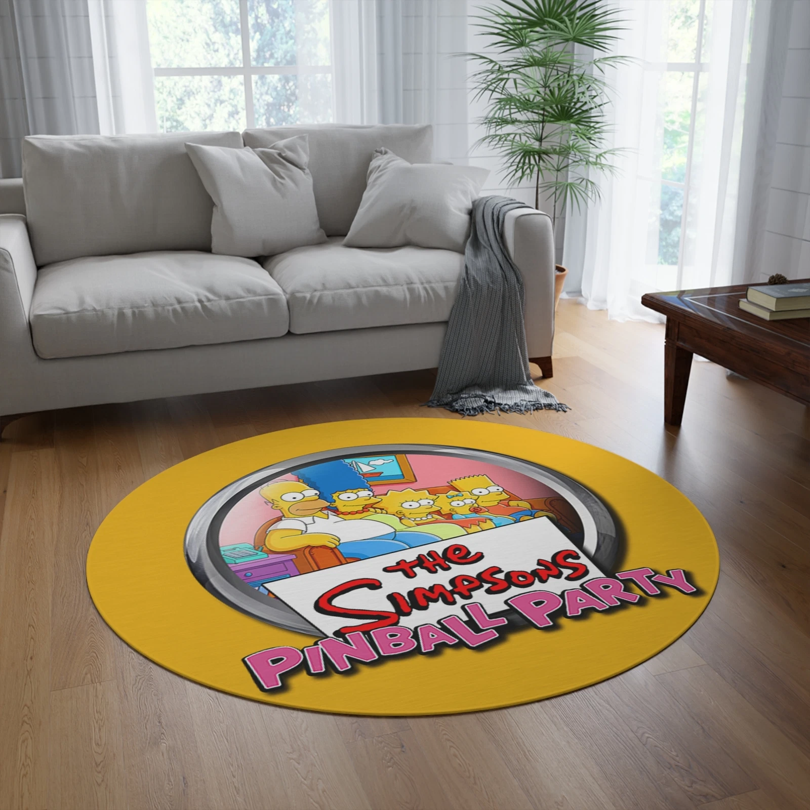The simpsons pinball party Round area rug arcade game room decorations