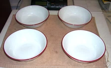 Set Of 4 Corelle Vitrelle White Ceral Bowls with Red Trim 6 1/4" Look New