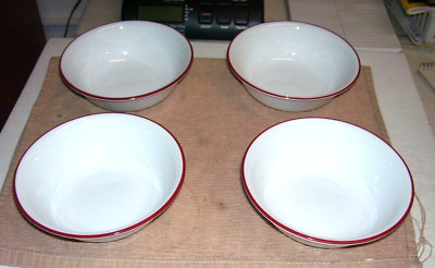 Set Of 4 Corelle Vitrelle White Ceral Bowls with Red Trim 6 1/4'' Look New