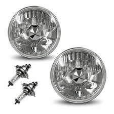 Pair 5 Inch Round Conversion Head Lights Clear Lens Chrome Wlight Bulb Headlamp