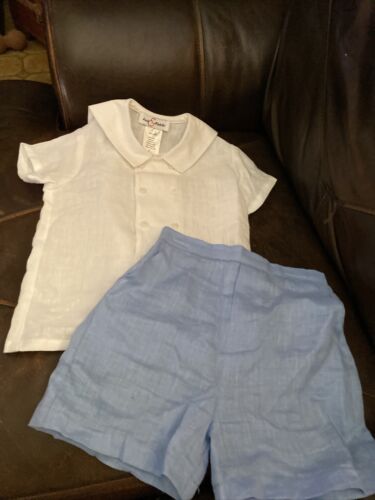 Jack & Teddy White Linen Shirt & Blue Linen Short 3T - Picture 1 of 7