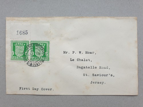 Estampilla de Jersey 1942 cubierta del primer día (FDC WW2 Channel Islands Post to St Saviour's)