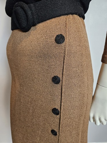 Vintage Adolfo Long Sleeve Knit Dress Faux Button Skirt Wool Rayon Blend W Belt - Picture 9 of 18