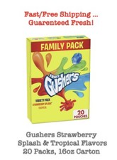 Gusher Fruit Snacks, Family Pack, Strawberry  Tropical 16oz Carton 20ct pkg 
