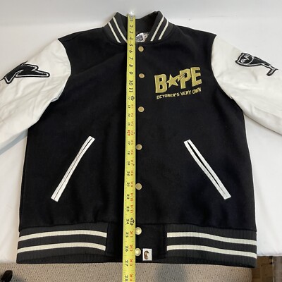 A BATHING APE BAPE SNAP FRONT VARSITY JACKET Sz Med OVO Owl