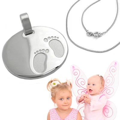FACHHANDEL-DIREKT Baby Füßchen Anhänger Erste Schritte mit Gravur Name Datum und Kette Silber 925