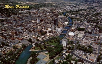Reno Nevada river city aerial view unused vintage postcard