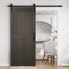 36in x 84in Barn Door with 6.6FT Sliding Hardware Kit, Brown Slide Door PVC Coat