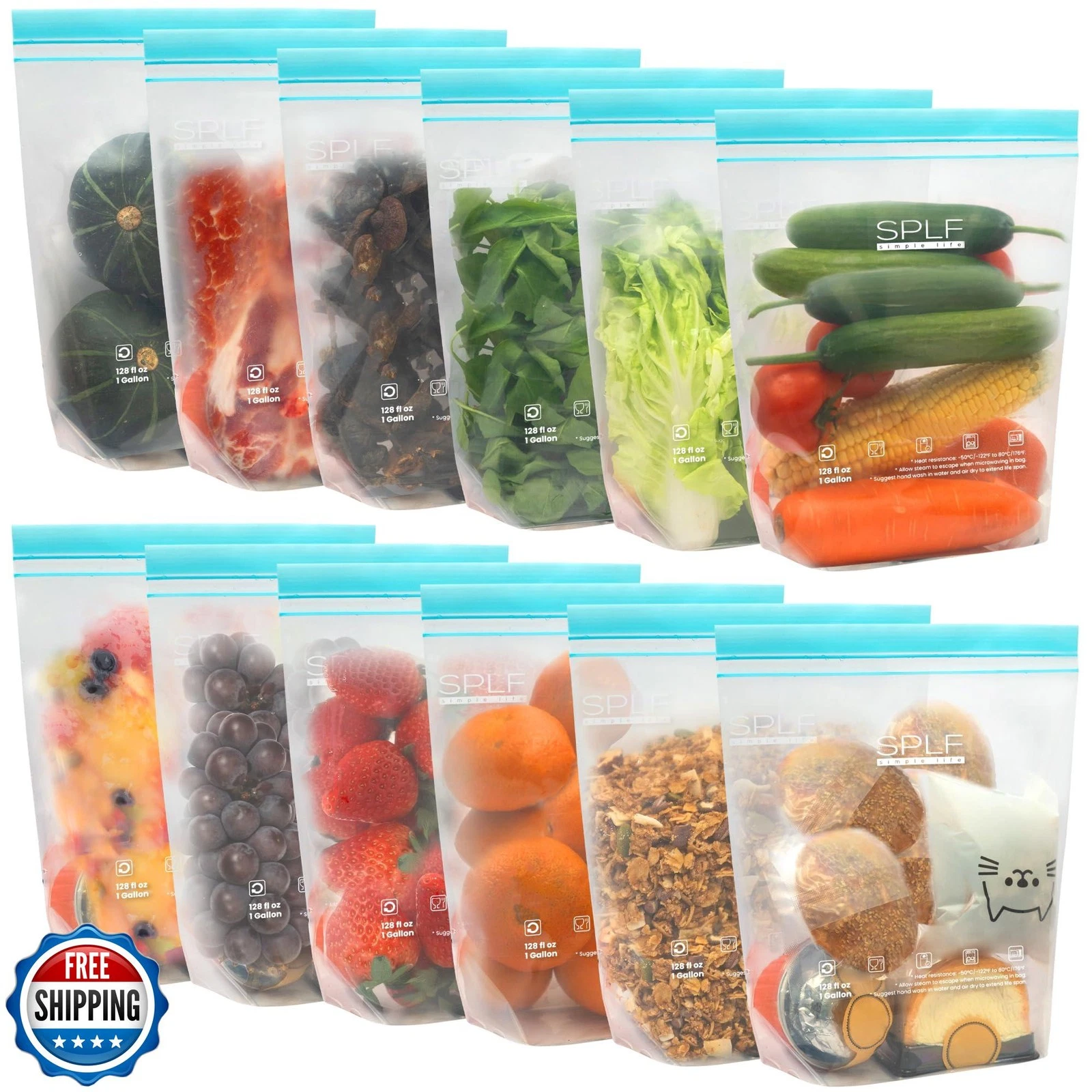 SPLF 12 Pack Reusable Gallon Freezer Bags Dishwasher Microwave Safe, 1 Gallon
Opens in a new window