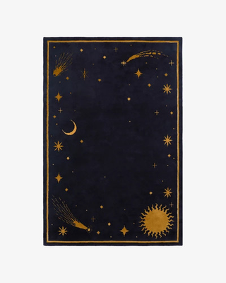 #ad Nordic Knots Celestial Rug – Deep Navy Ochre – 100% Wool Hand Tufted Designer $395.96