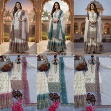 Indian Elegance Partywear Kurta Palazzo Dupatta Set Women Wear Salwar Kameez Set