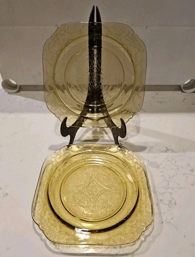 Set of 3 1930's Federal Glass Madrid 7.5" Square Salad Plates Depression