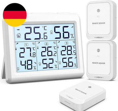 Brifit Hygrometer Thermometer, Luftfeuchtigkeitsmesser Innen/Ausen Mit 3 Sensore