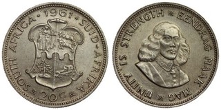 South Africa 20 Cents 1961 Silver