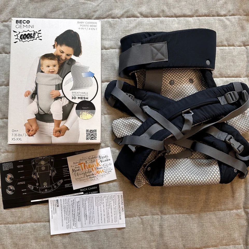 Beco Gemini Baby Carrier with Breathable 3D Mesh 4 in 1 / 7-35 lb Navy Blue/Gray - Image 2 of 4