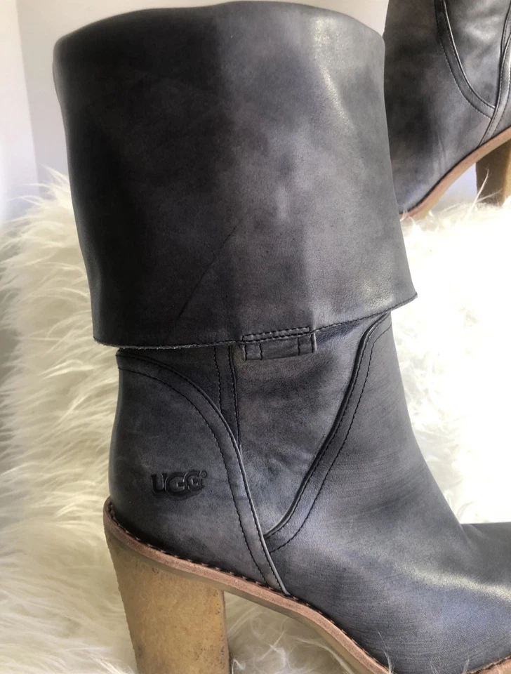 UGG Josie II Convertible Gray Leather Boots Size 8 Chunky Heel Ankle-Knee - Image 2 of 4