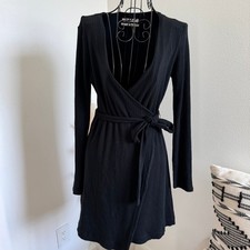 Urban Outfitters Black Ribbed Stretch Knit Long Sleeve Wrap Mini Dress Medium