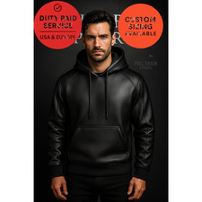 Men's Black Premium Leather Hoodie Handmade Genuine Lambskin Leather Jacket