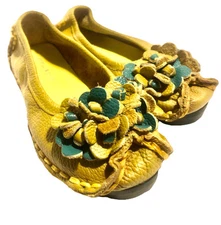 Jojo Girl Genuine Leather Handmade Flower Loafers Soft Flat Casual Shoes Yellow