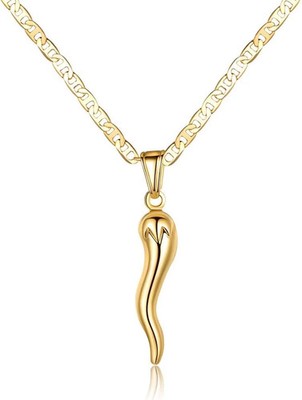 18K vergoldete flache Marina Kette mit italienischem Horn Halskette Cornicello - Made i