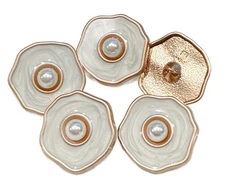 5PC  White Enamel Pearl Gold Shank Large Metal Buttons For Coat 30mm 1-1/8 Inch