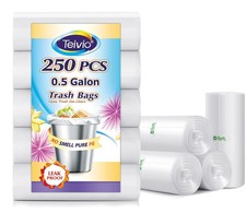 0.5 Gallon Mini 11" x 12" Trash Bags, Tiny 1 Count Pack of 250 , Clear