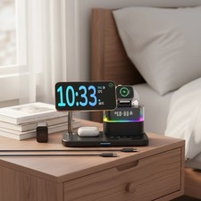 Elegant 5 in 1 Wireless Charging Station for Apple with Alarm Clock Night Light