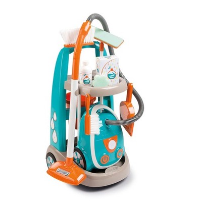 Smoby Cleaning Trolley - Toy Vacuum Cleaner with Realistic Lights & Suction S...