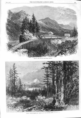 Original Old Antique Print 1866 Cascade Mountains Railway Oregon Mount Helens