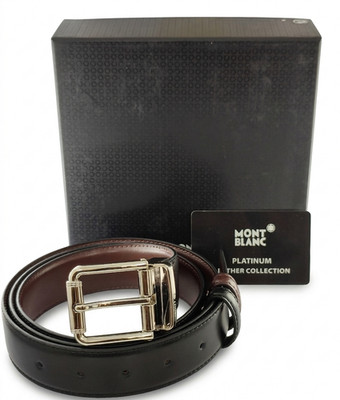 Montblanc Black Color Men Leather Belt With Box -Free Shipping | Silver Buckle