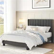 Full/Queen/King Upholstered Platform Bed Frame Tufted Headboard Gray/Blue/Beige