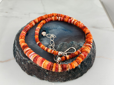 #ad Jay King Orange Spiny Oyster Heishi Graduated Bead Sterling Silver Hook 925 HSN $119.99