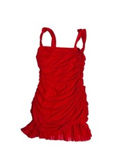 SHEIN Red Ruched Mini Dress Womens XS Bodycon Ruffle Hem Sleeveless Party