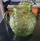 Vintage Anchor  Hocking Pitcher ~Ice Lip Round Avocado Green ~Round Crinkle Nice