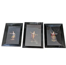 Vintage Set of 3 Mid Century Thai Gouache Paintings ~ Dancers ~ Framed, Signed