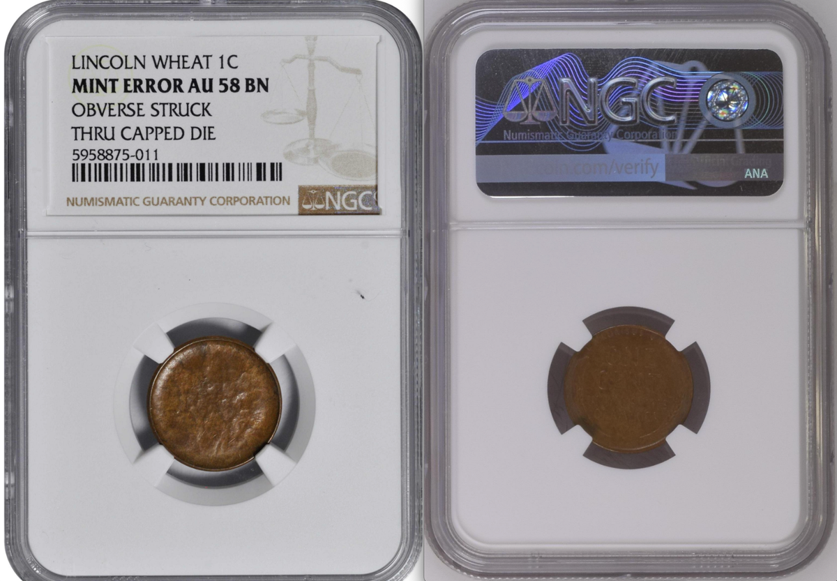 Wheat 1C NGC AU58 Capped Die Error 🔴 $130,000 Comp? ✓✓ DRAMATIC