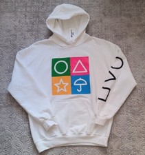 NWT Unisex hooded sweater Medium white multicolor