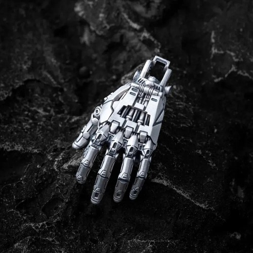 Custom Oxidized Silver Mechanical Hand Pendant. Including Left and Right - Picture 2 of 11