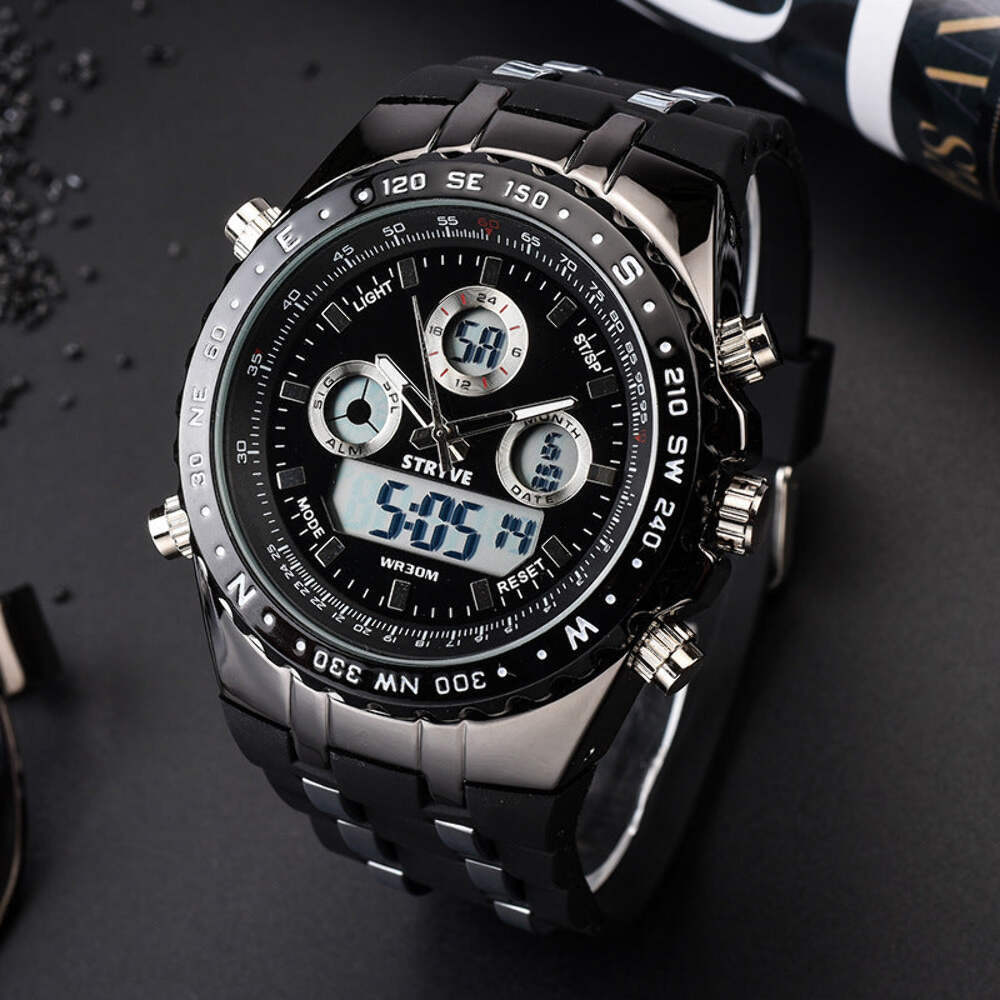 Waterproof Multifunctional Analog-Digital Watch with Stainless Steel and Silicon