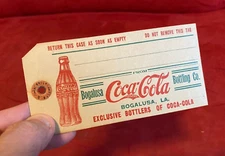 1930s Coca Cola Bogalusa Louisiana Case Tag Card Stock NOS