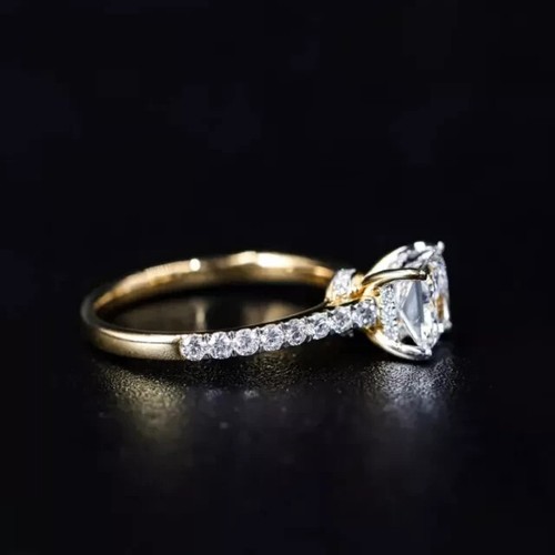 1,80 TCW Prinzessin Moissanit Krappen Verlobungsring in 14K Gelbgold vergoldet - Bild 2 von 9