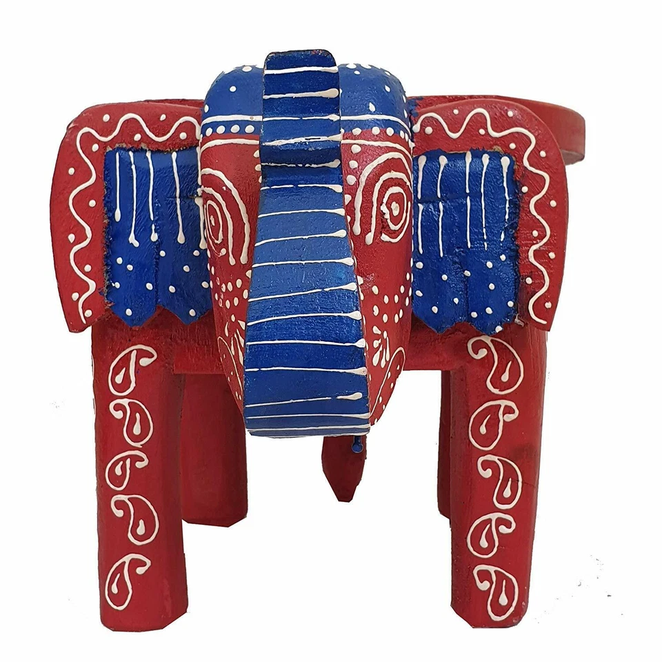 Elephant Shaped Handcrafted Handpainted Wooden Stool Cum Side Table Furniture - Image 3 of 4