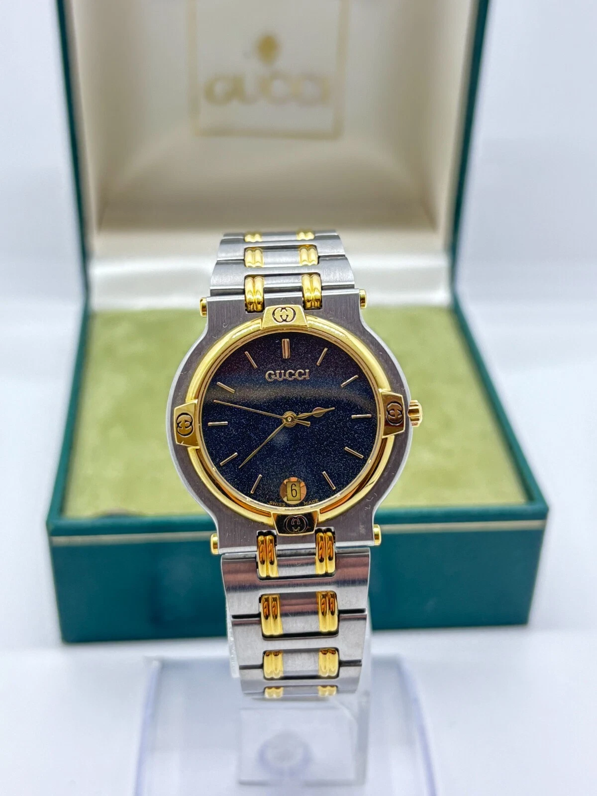 [Presque comme neuve avec boite] Montre Gucci 9000M Vintage Cadran Noir Occasion Fonctionne F/S