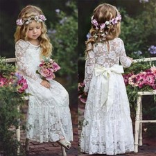 Flower Girl Dresses White Beige Long Sleeve Dress