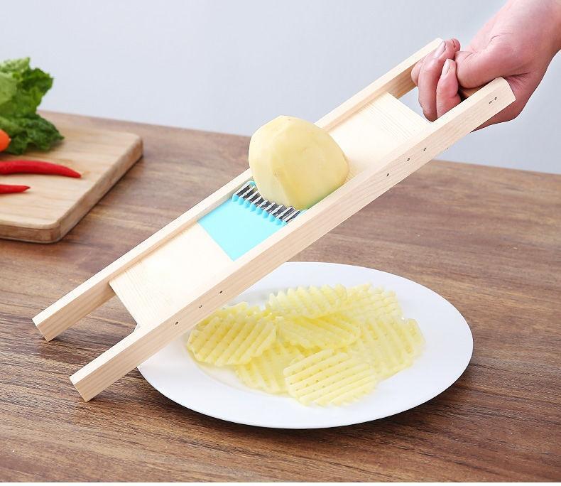 1pc Waffle Fries Potato Cutter With Grids, Grid Design Slicer, Crinkle Cut  Slicer, Wooden Handheld Grater