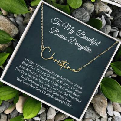 To My Beautiful Bonus Daughter Gift, Daughter Signature Style Name Necklace