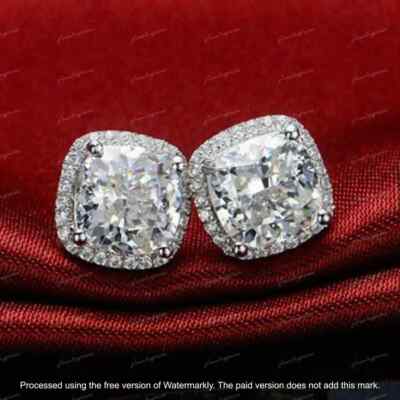2.80 Ct Cushion Cut Lab-Created Diamond Stud Earrings 14K White Gold Finish