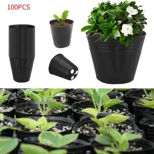 100PCS Black Garden Nursery Plastic Pots 8*8CM Gallon Flower Plant Container USA - Picture 2 of 9