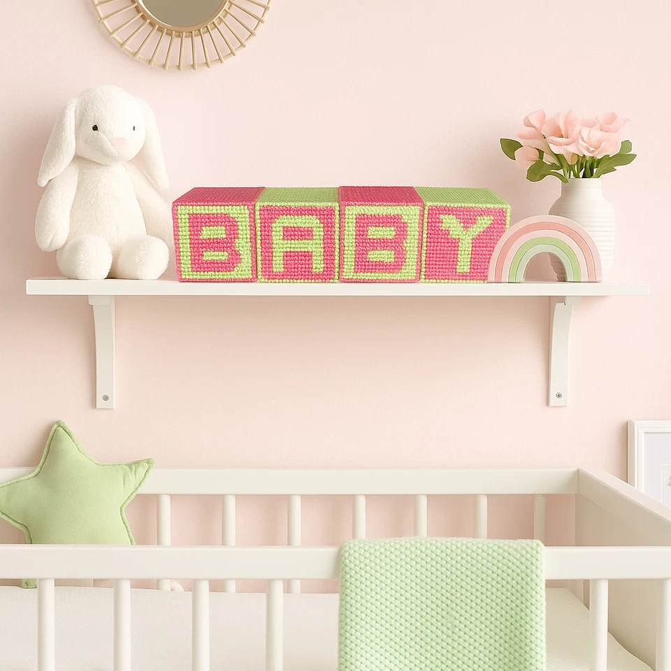 Bloques de lona de plástico a punta de aguja hechos a mano rosa verde decoración de guardería Foto 2 de 4